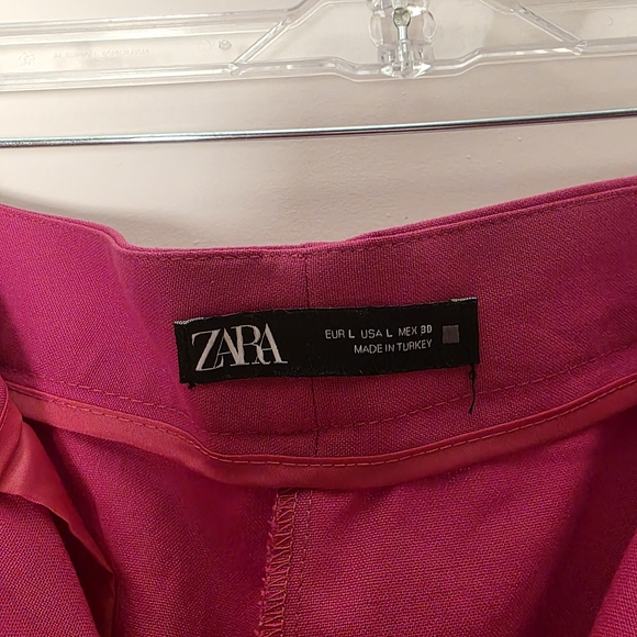 ZARA Hot Pink Berry Wide Leg Trouser Pants Size Large High Waist - Picture 7 of 8